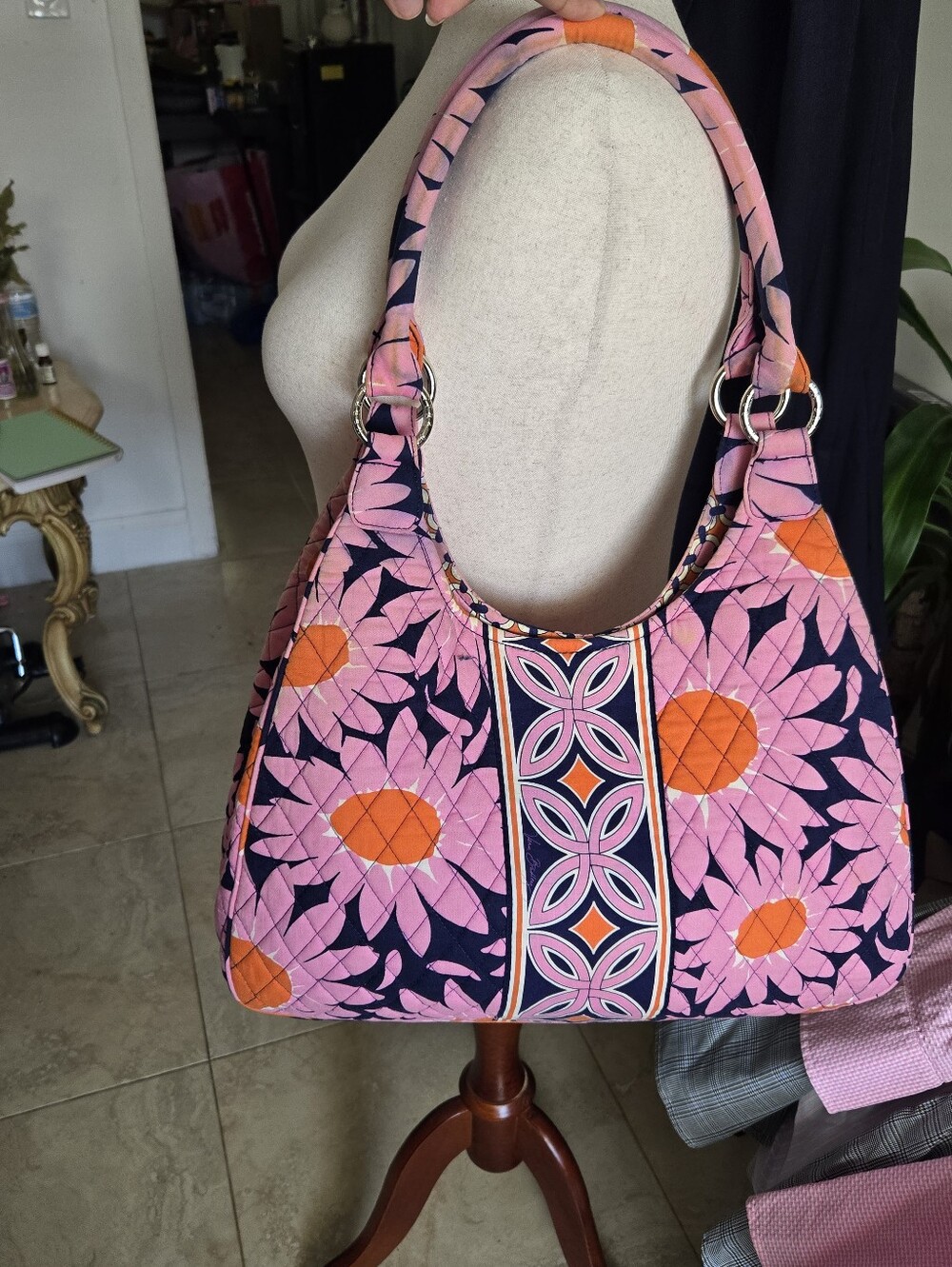 Vera Bradley Pink Floral Quilted Cotton Hobo Shoulder Bag